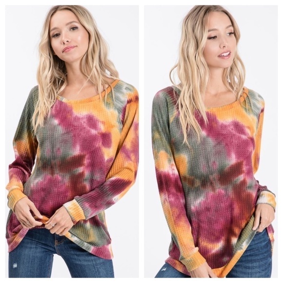 Tie Dye Super Soft Waffle Knit Pullover Top - Picture 2 of 5